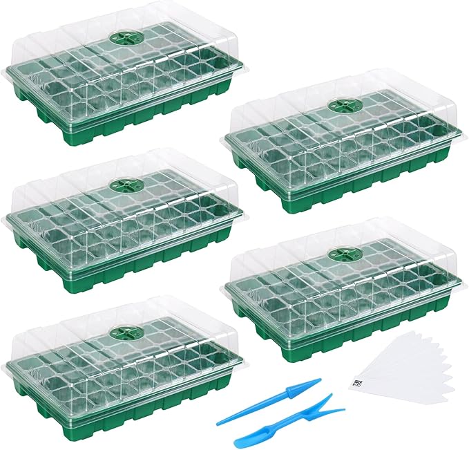 MIXC Seedling Trays Seed Starter Tray, 5-Pack Mini Propagator Plant Greenhouse Grow Kit with Humidity Vented Domes and Base for Seeds' Starting (40 Ce